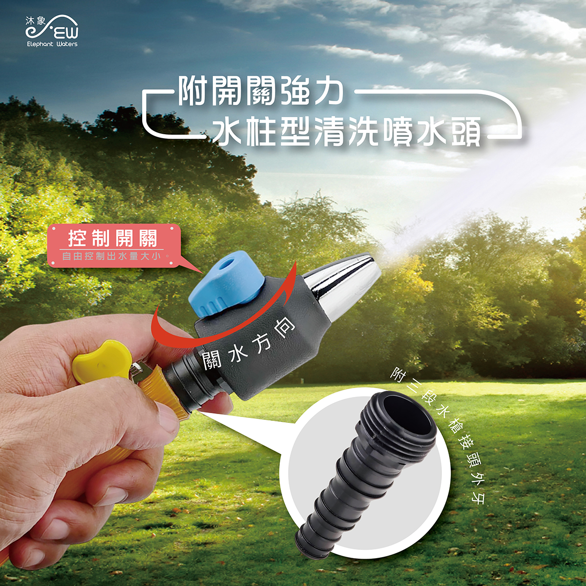 附開關強力水柱型清洗噴水頭